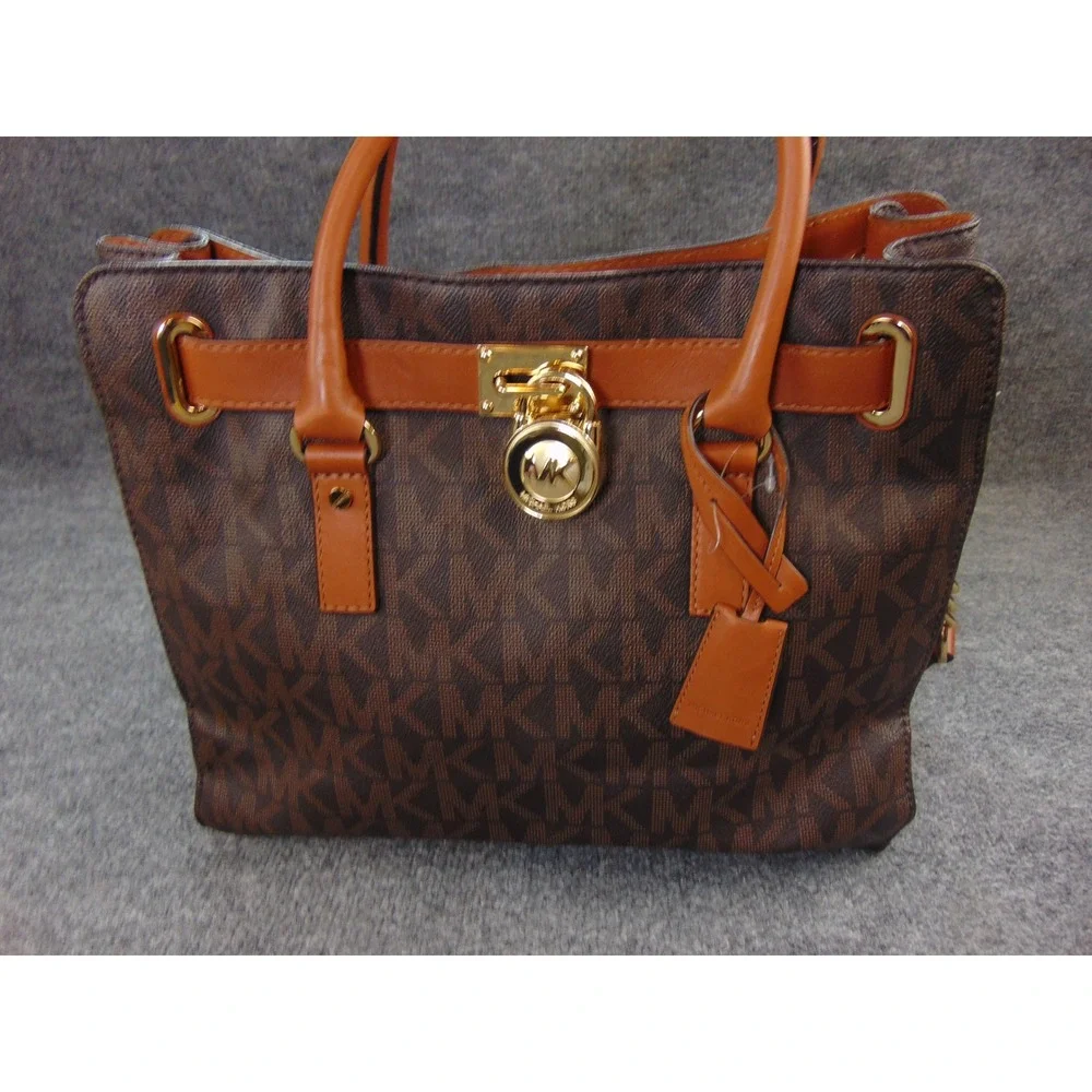 Michael Kors Hamilton Satchel Brown Monogram Padlock Key Shoulder Bag 30T2GHMT3B